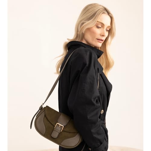 JEN & CO. Duffy Faux Suede Shoulder Bag for Women Trendy Handbag Purse with Adjustable Strap & Vegan Leather Trim2