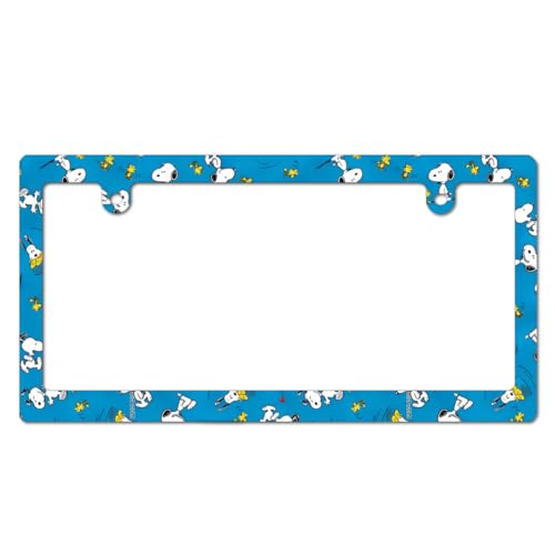 スヌーピー ナンバーフレーム 車用 ナンバープレート枠 ナンバープレートフレーム ナンバープレートホルダー 車用 ナンバーカバー 2穴ねじ 掛けやすい 普通車 軽自動車に適用 車フレーム 車外用品 耐久性 防錆 装飾ボーダー 簡単取付 pc素材 33.8*