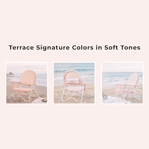 Image of Padded Low Beach Chair, 4-Position Folding Outdoor Chair with Wooden Armrests, Cushioned Seat, Storage Pouch & Carry Strap for Beach, Patio and Lawn, Harbour Rose Pink