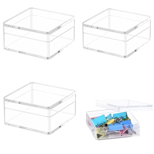 Caja de acrílico transparente con tapa, pequeñas cajas acrílicas con tapas, 4 paquetes de plástico cuadrado cubo contenedores de almacenamiento de joyas boda fiesta de cumpleaños cajas de exhibición