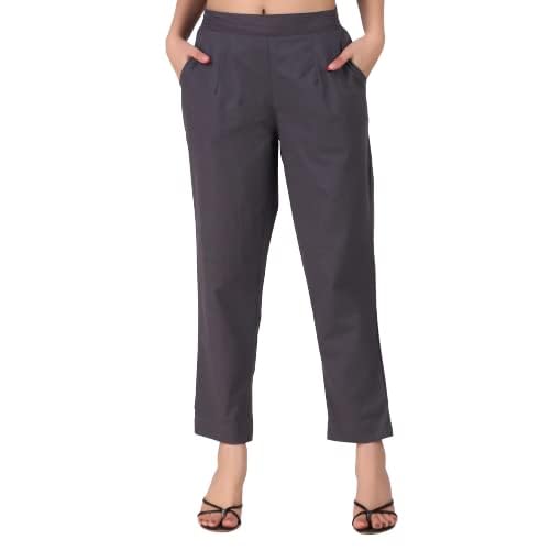 Image of Aarav Fabric Women's 100% Cotton Casual Pant | Ankle Length Regular fit Cotton Trouser | Straight Fit Formal Pants for Kurti, Office, Casual and Daily Outdoor Lifestyle