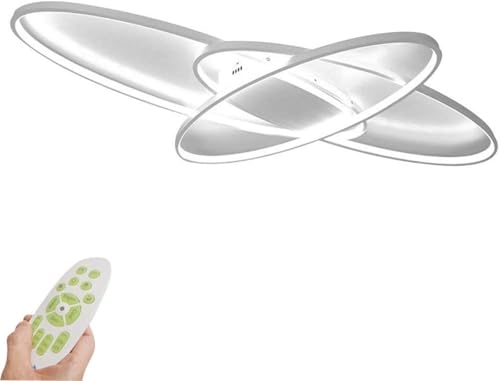 minifair Wohnzimmer LED Deckenleuchten Dimmbare Leuchten Decke Unterputz mit Fernbedienung Deckenbeleuchtung, Modern Chic Oval Design Kronleuchter für Schlafzimmer Esszimmer Küchenlampe, Weiß