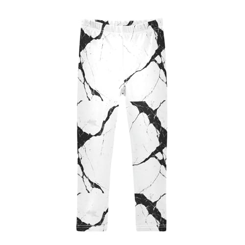 Black White Marble Girls Casual Leggings for Kids Printed Long Pant Bottoms Stretch and Soft