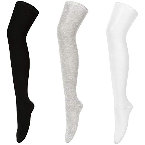 Womens Thigh High Socks Over the Knee High Warm Stocking Boot Leg Warmer Long Socks for Daily Wear Cosplay (D-3 Pairs-(3 colors))