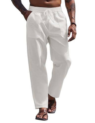 COOFANDY Linen Pants Mens Lightweight Linen Pants Elastic Waist Beach Yoga Summer Trousers