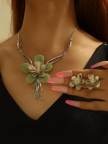 Vintage Chunky Statement Jewelry Set Retro Leaf Floral Geometric Bohemian Boho Bib Necklace Earring Set Fashion Costume Jewelry for Women Girls Wedding Party Prom Unique Gift 5