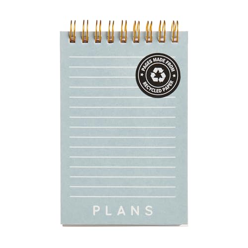 Miquelrius - Bloc de notas, Mini bloc con cubierta de cartoncillo impreso, 80 hojas rayadas de 70 g/m², Mini cuaderno con papel reciclado blanco, Bloc espiral doble, Papelería bonita, Azul