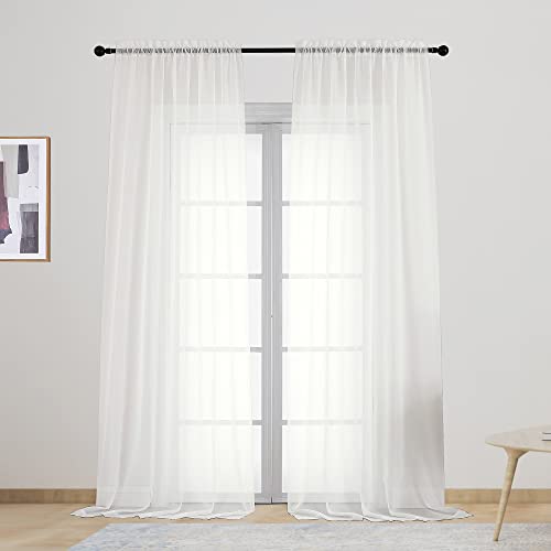 Lecloud Sheer Curtain Panels Set 96" Inches Long, Solid Voile Light Filtering Airy Curtains Window Treatment Drapes For Living Room, 2 Panels Elegant Bedroom Sheer Curtains, Ivory, 40" Wx96 L #TOP1