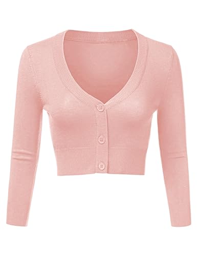 Image of Totatuit Women's Cropped Cardigan V Neck Button Down Knitted Shrug Long Sleeve Open Front Jumper Light Green Cardigans,S