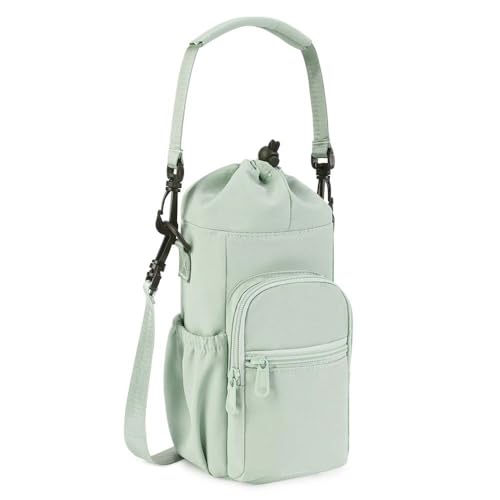 TEPPOIC Portabotellas con Correa, Bolsa para Botellas de Agua con Correa Ajustable para el Hombro, Funda Tipo Bandolera para Botellas de Agua para Deportes, Senderismo, Camping (Green)