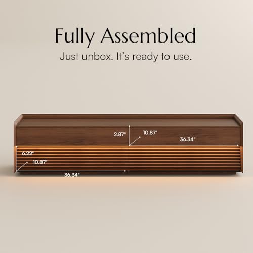 Image of POVISON Fully-Assembled Mid Century Matte Sintered Stone TV Stand, 78.74 inch Wood Media Console with Adjustable LED Light, Entertainment Center with Storage for Living Room