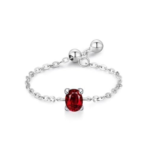 Anillo de compromiso para mujer, anillo de compromiso de platino, cadena ajustable con solitario ovalado de 0,25 quilates labrador rubí y oro blanco, talla 60 (19,1)