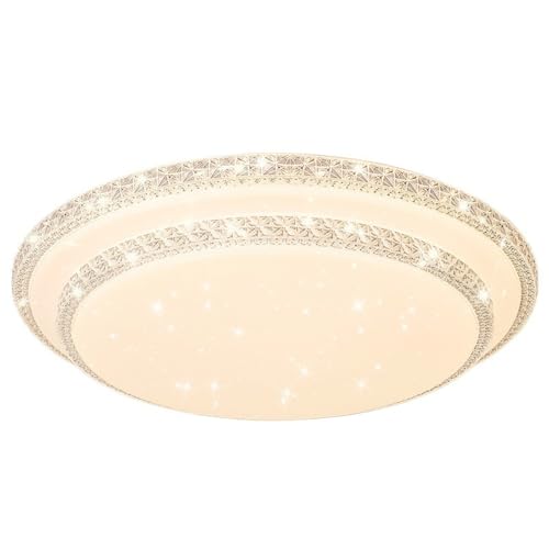 HUA QIANG WANG Flush Mount Round Ceiling Light Hardwired Double Layer Acrylic Ceiling Lamp with Crystal-Style Edge 3-Color LED Modern Ceiling Light for Bedroom Living Room Dining Room (40cm)