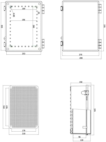 YETLEBOX Outdoor Waterproof Electrical Box Junction Box Weatherproof IP67 ABS Plastic Enclosure Switch Router Project Box Electronics Enclosure with Mounting Plate Wall Bracket Grey 14.6"x10.6"x5.9"