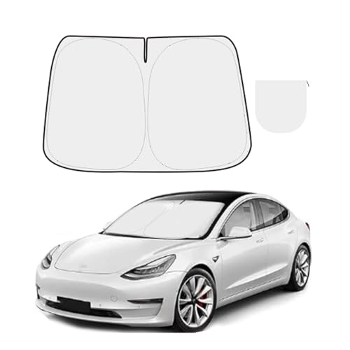 300T Sunshade for Tesla Model Y Model 3, Car Accessories 2025 for Tesla, Front Window Sunshade with Organizer Bag, Gifts for Tesla Owners (Black)