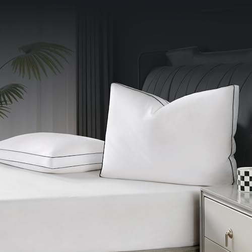 Mosluna Feather Down Pillows Queen Size Set of 2, Luxury Hotel Collection Bed Pillows for Sleeping, Gusseted Down Pillow for Bed, Soft Fluffy Medium Firm for Side Back Stomach Sleepers 20x30 in.