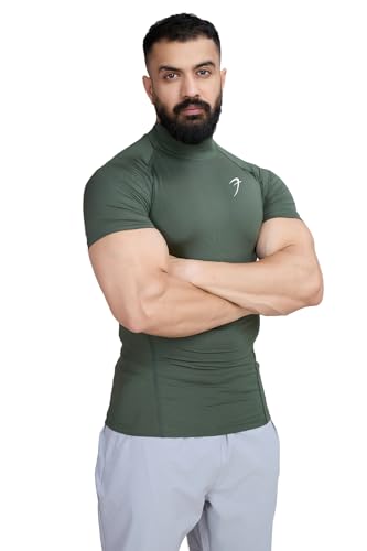 Image of Men Half Sleeves Slim Fit Compression High Neck Sports and Gym Tshirt