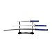 Decorative Samurai Sword Set, 3-Piece Blue Katana Collection with Display Stand, 39.3/31.1/20.4 inches