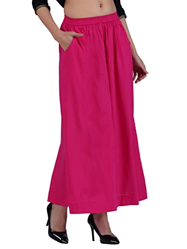 Image of fabcoast Loose Fit Palazzo Pants for Women A-Line Flared Wide Leg Summer Ethnic wear Pure Cotton Cambric with Full Elastic Waistband and 2 Side Pockets
