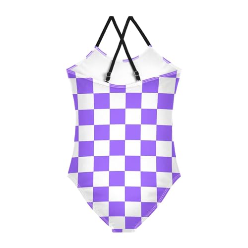 Image of Black and White Chess Girls One Piece Swimsuits Board Marble Tile Sport Halter Swimwear Beach Bathing Suit 3T