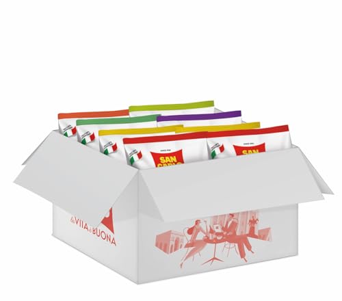 San Carlo Variety Pack 8X 50g Multi Flavours n°1 Italian Potato Chips – Classic, Wavy, Paprika, Pesto, Lime and Pink Pepper, Tomato