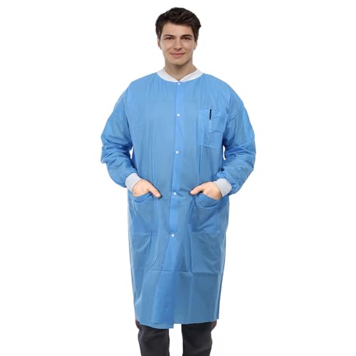 Image of Dental Disposable Lab Coats | Durable SMS 45g Soft Knit Cuffs & Collar With 3 Pockets