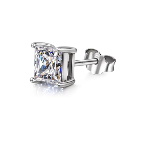 Image of HIGHSPARK 925 Silver Men's Square Solitaire Stud Earring | 92.5 Sterling Silver and Diamond like Brilliance Sparkling Zirconia | Single Stud for Men | Lovely Gift