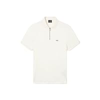 Armani Exchange 3D Embroidered Logo Half Silver Zip Polo, Bianco Sporco
