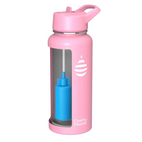 Clearly Filtered Water Bottle | Removes 220+ Contaminants, Double-Wall Insulated Stainless Steel, BPA/BPS Free, Phthalate Free, Filters Flouride Lead Chlorine (32oz, Bubble Gum)