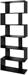 Lillyvale2 Wood Bookcase Bookshelf S Shape 6 Tier Shelves Free Standing Shelving Storage Display Unit Organizer for Living Room Black White (Black)
