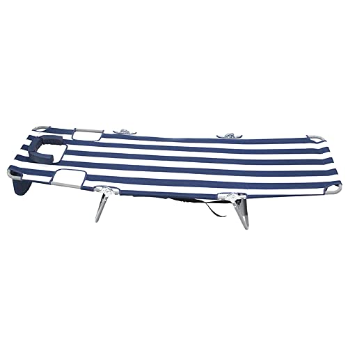 Ostrich Beach Lounge Chair, Folding & Reclining Outdoor Chaise Lounger, Navy/White Striped - Portable Adjustable Recliner Chairs for Lawn, Pool, Patio, Garden, and Yard