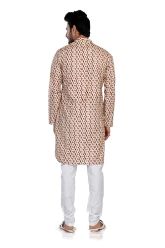 In-Sattva Men's Indian Folk Print Banded Collar Knee-Length Kurta Tunic3