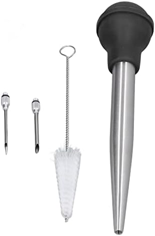 plplaaoo Meat Injector Syringe, Stainless Steel Food Syringe, Turkey Baster Syringe, Turkey Injector Stainless Steel Thickened Silicone Design Cooking Seasoning Pump with Cleaning Sweep[Black]