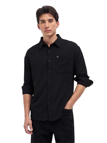 Image of Men's Black Relaxed Fit Textured Woven Casual Shirt