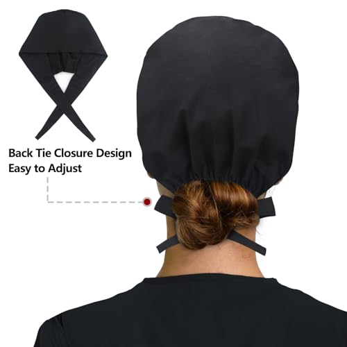 Image of Adjustable Scrub Cap with Button, Satin-Lined Cotton Scrub Hat Sweatband, Elastic Working Hat Unisex, One Size