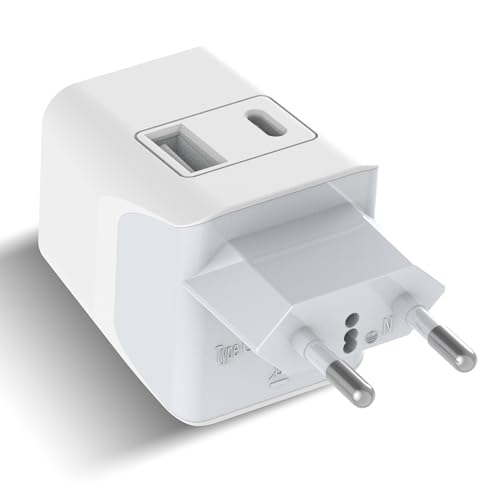Image of Ceptics Travel Adapter India to Europe, 3 in 1 Plug Adapter for Germany, France With 1 USB, 1 USB-C, Type C for Laptops, Phones, CE - RoHS, White 1pc