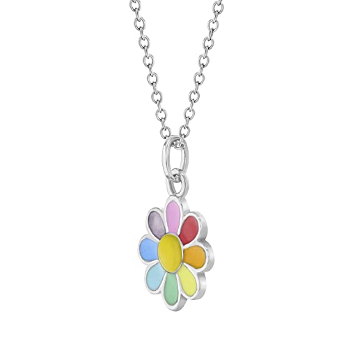 925 Sterling Silver Multicolor Rainbow Daisy Flower Pendant Necklace for Little Girls & Preteens 16" - Fun and Trendy Young Girls Jewelry Accessories - Sweet Girls Jewelry for Birthday Gift2
