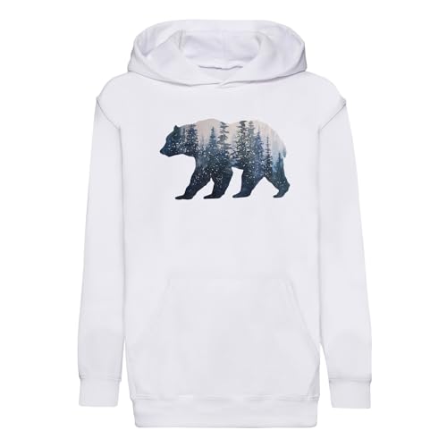 Sweat à capuche enfant aquarelle ours et forêt en coton premium