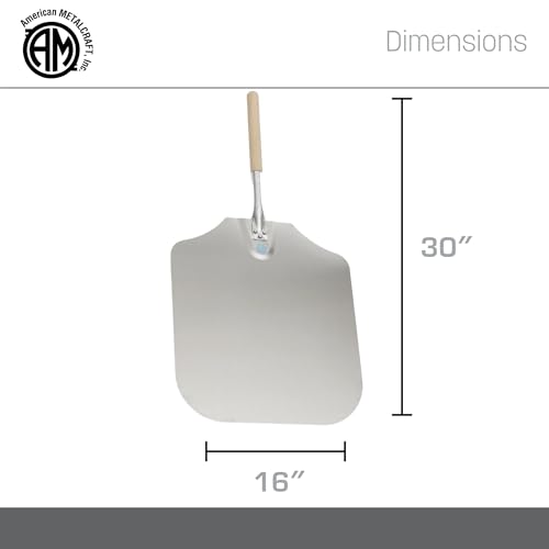 Image of American METALCRAFT, Inc. 16' x 18' Aluminum Pizza Peel with 12' Wood Handle 3016, 30-Inch, Silver