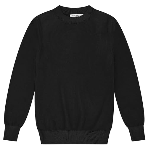 Image of CUNYI Boys Girls Crewneck Sweater Long Sleeve School Uniform Pullover Thermal Wool Solid Knit Top