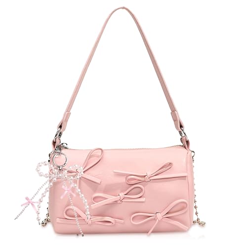 Image of JeVenis Pink Bows Coquette Shoulder Bag for Women Hobo Handbags Trendy Y2K Purses Leather Clutch Bag Cute Bow Purse
