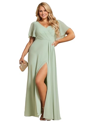 Robe demoiselle d'honneur col en V avec fente latérale pour mariage chic