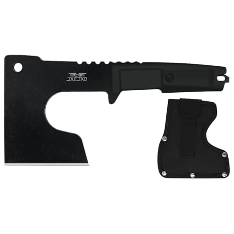 JXE JXO Camping and Survival Hatchet, 9.8" Full Tang Mini Camping Axe, Ergonomic Rubber Handle, Come with Durable Nylon Sheath Cover