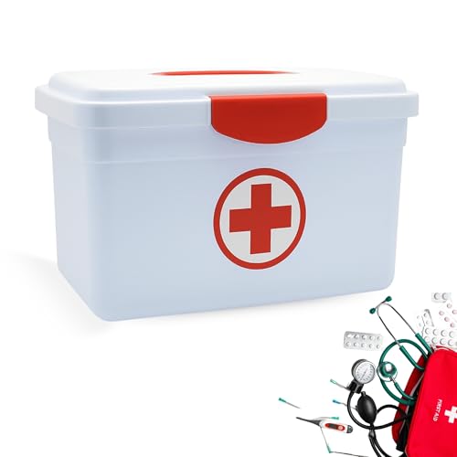 TECHZOCO Caja Medicamentos para Botiquín de Primeros Auxilios y Medicinas, Caja botiquín con tapa y asas, Porta medicinas, Botiquin farmacia, 35.5 cm largo x 21 cm alto x 23 cm fondo, 8 Litros
