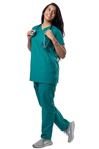 Image of Uniform Craft Women's 4 Pocket Scrub Suit Set | Medical Uniform | Cross V-Neck Poly Cotton | Short Sleeve Hospital Wear | Ideal for Doctors & Nurses (Dark Teal, 3XL)