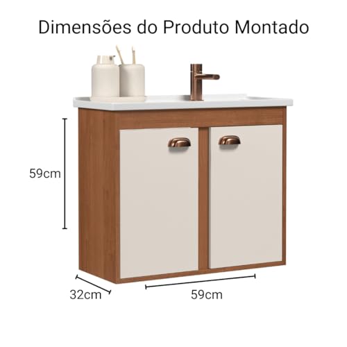 Gabinete para Banheiro completo New Prisma com pia cuba Fhem móveis