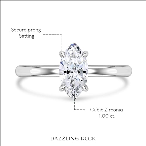 Dazzlingrock Collection 1.00 Carat (cttw) Marquise Cut Cubic Zirconia Solitaire Engagement Ring for Women in 925 Sterling Silver2