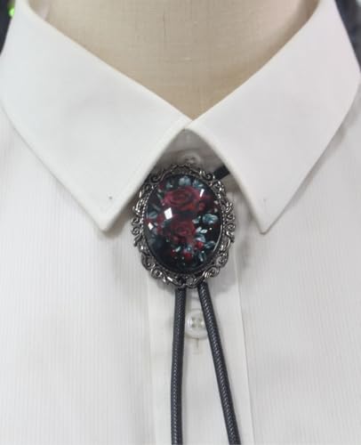 Image of PEARLY JUN Bolo Tie for Women Men Flower Rose Western Cowboy Brown Leather Country Style String Vest Gifts