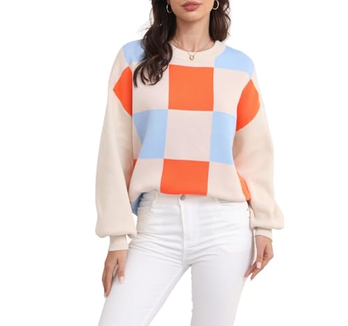 Image of LISILONG Women's 2024 Trendy Long Sleeve Ribbed Knit Sweater - Y2K Colorblock Fall Fashion Pullover Jumper