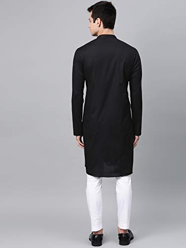 Image of See Designs Black & White Cotton Regular Fit Embroidered Kurta Set